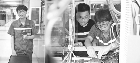 <br>          ■南京工业职业技术大学毕业生韩京（前）依托校企合作实现毕业即上岗，在企业从事设备维护工作<br><br>        