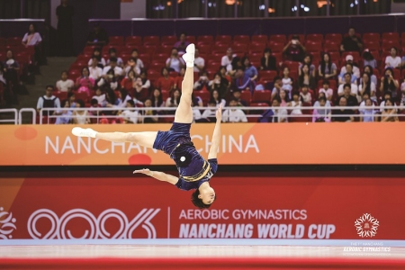 <br>          ■南昌健美操国际公开赛上的刘世博 ■供图/河北衡水中学<br><br>        
